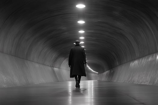 A person walking through a tunnel photo