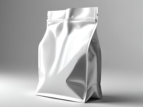 Minimalist White blank Stand Up Pouch with Zip Lock on Gray isolated Background photo
