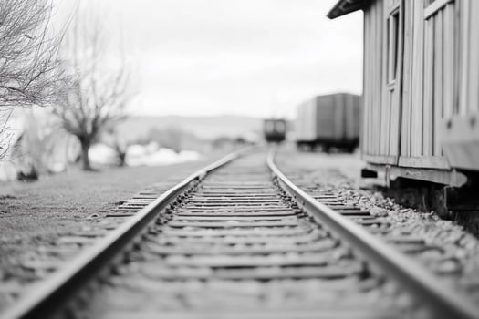 Black and white photograph of railroad tracks photo