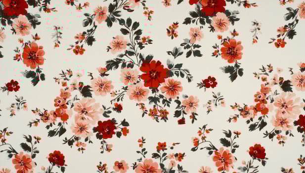 Floral print fabric, cream background with red and pink flowers photo