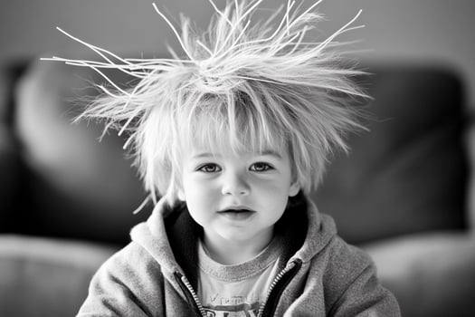 A young boy with a mohawk and hair on his head photo