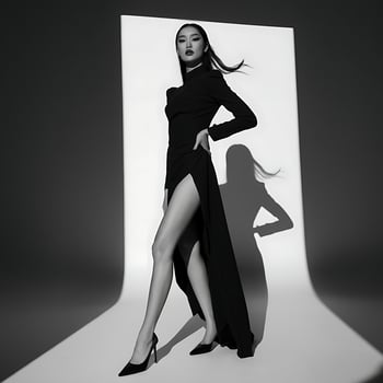 A woman in a black dress and high heels photo