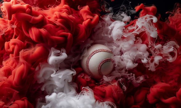 Baseball in a swirl of red and white ink photo