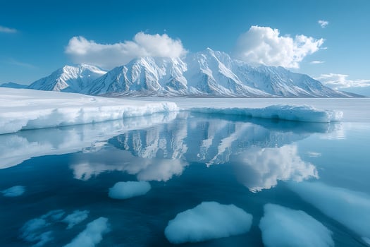 Winter Landscape Snow-Capped Mountains Reflected in Icy Lake for Nature Posters photo