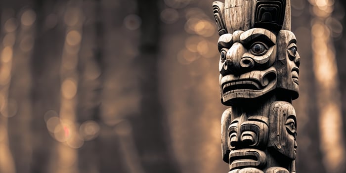 A totem pole in the woods photo