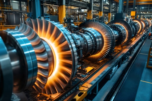 Powerful gas or steam turbine manufacturing in modern heavy industry factory photo