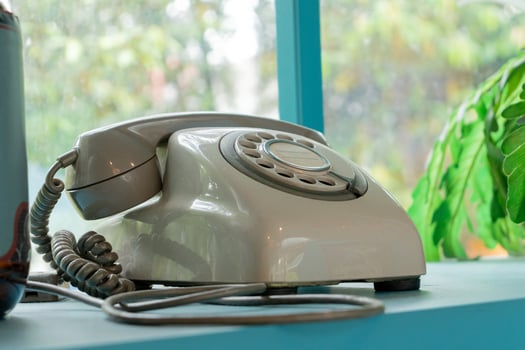 Old fashioned telephone with garden background. After edits. photo
