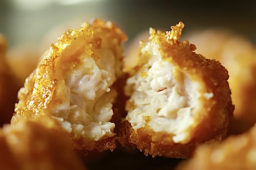 Close-up of breaded chicken nuggets revealing juicy interior photo
