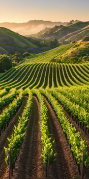 Sunset over green hills photo