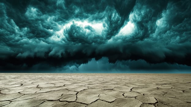 A stormy sky over a dry desert with a dark cloud photo