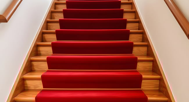 Red carpeted stairs in a house photo
