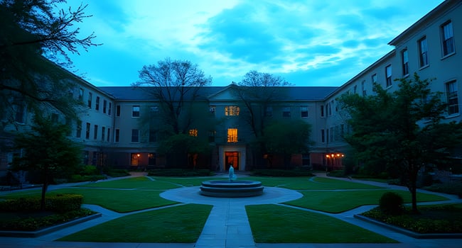 A courtyard with a fountain in the middle photo