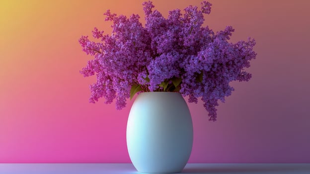 Huge bouquet of lilac flowers gathered in a white vase, flowers in summer days, gradient bright background photo