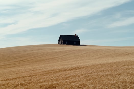 Small dark house on a golden hill photo