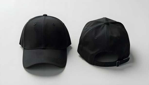 Black baseball cap, front and back view for your visual brand mockup photo