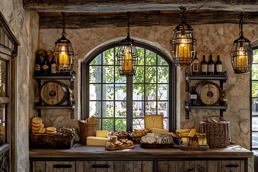 A kitchen with a counter and a window photo