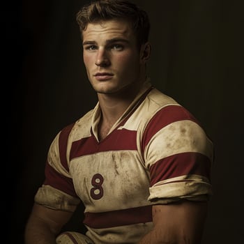 A man in a striped shirt with the number 8 on it photo