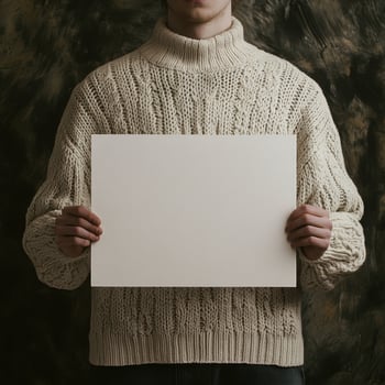 A man is holding a white piece of paper in his hand photo