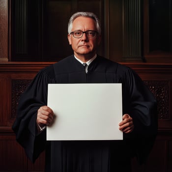 A man in a black robe holding a white sign photo