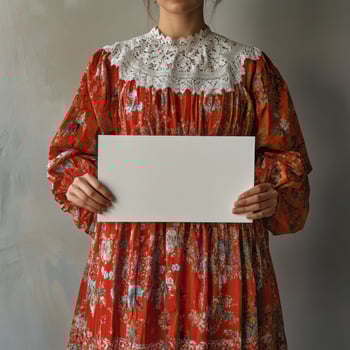 A woman is holding a white sign in front of her photo