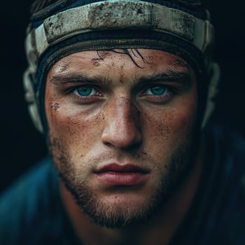A man with a blue face and a blue hat photo