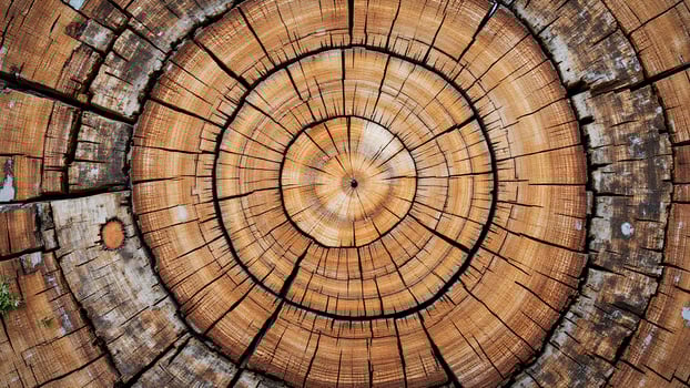Close-up View of Detailed Tree Ring Patterns on Natural Wood Surface photo