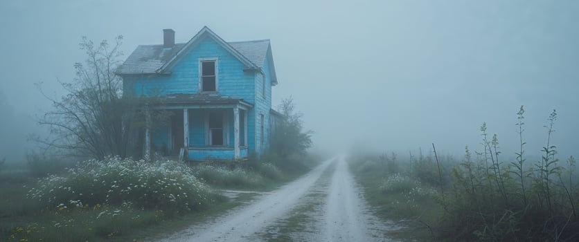 An abandoned house in the fog photo