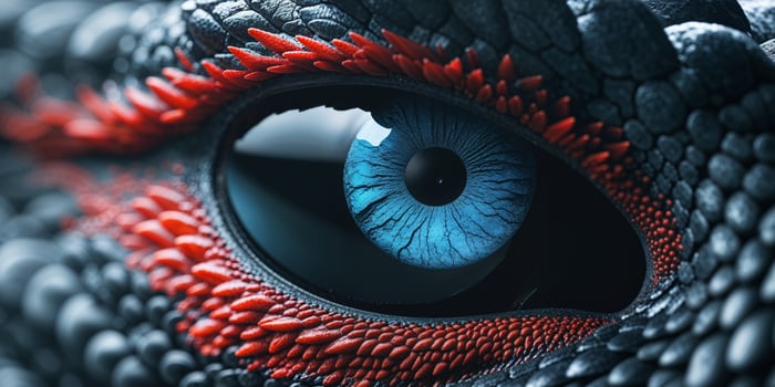 A close up of a dragon eye with blue eyes photo