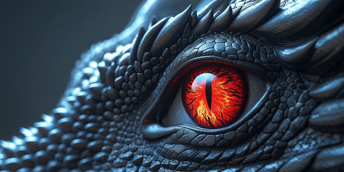 A dragon eye with a fiery red eye and a blue eye. photo