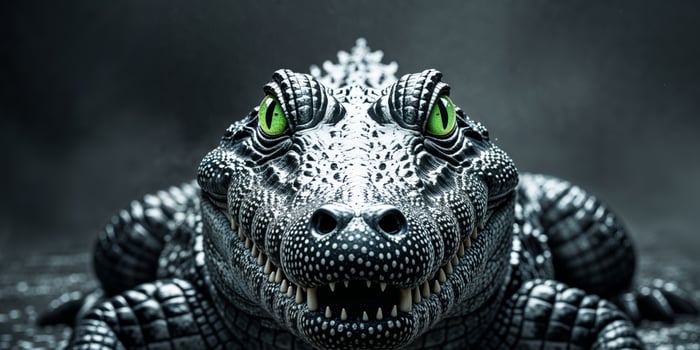 Crocodile green eye and teeth show danger in the wild photo
