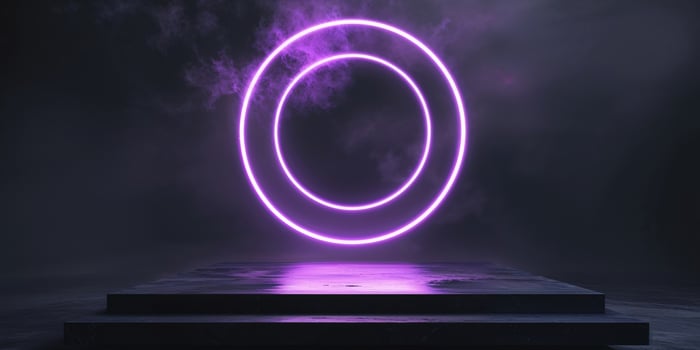 Mysterious Purple Neon Circle Above a Dark Platform photo