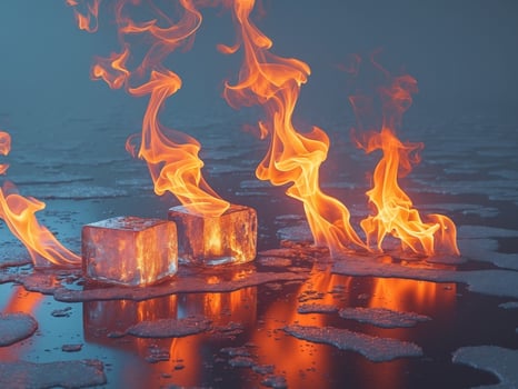 Ice cubes on fire in the dark photo