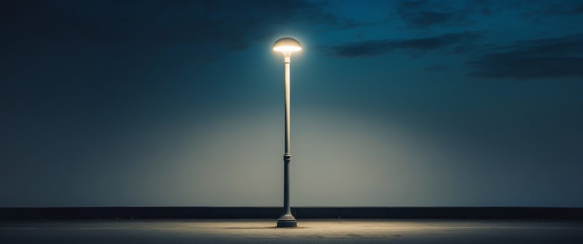 A street light is lit up at night photo