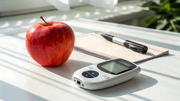 Defeat diabetes month awareness. blood glucose meter and healthy lifestyle. photo