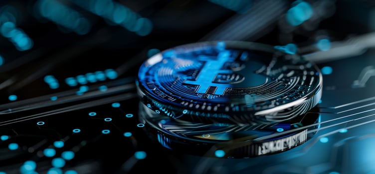 Digital Cryptocurrency Coin on Circuit Board photo