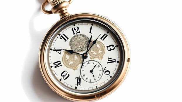 Vintage Pocket Watch Showing Time on White Background for Design photo