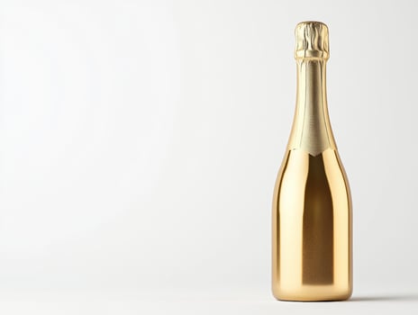 Sparkling golden bottle displayed on a neutral background photo
