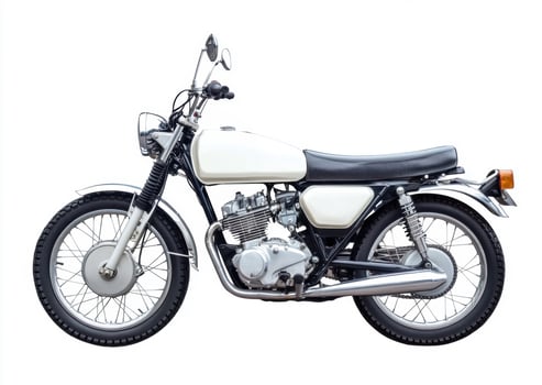 Classic motorcycle parked on a white background ready for a ride photo