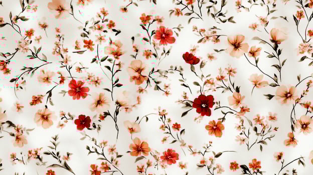 Floral fabric with red and orange flowers photo