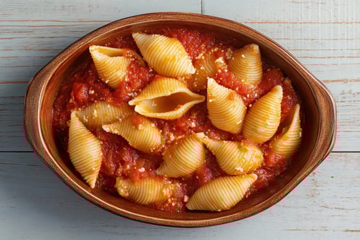 Delicious stuffed pasta shells served in tomato sauce photo
