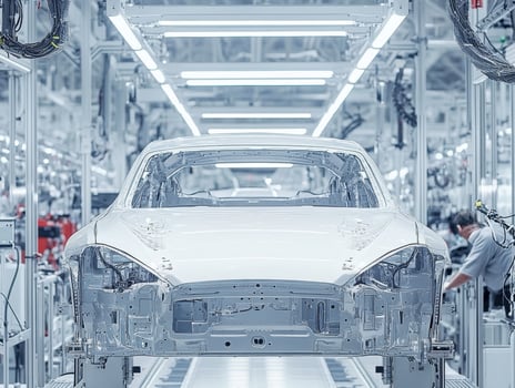 Automobile assembly line showcases car manufacturing process photo