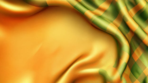 Flowing Orange and Green Checkered Fabric with Satin Texture photo