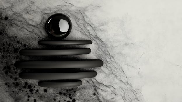 Stacked Black Discs with a Glossy Sphere on a Textured Gray Background photo