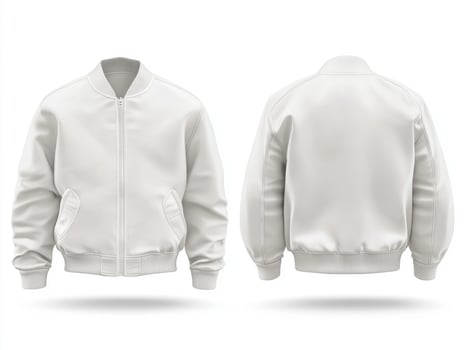 Stylish white bomber jacket in front and back view for fashion display photo
