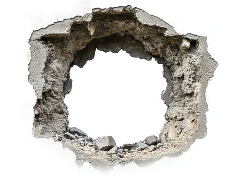 Hole in wall reveals empty space in urban setting photo