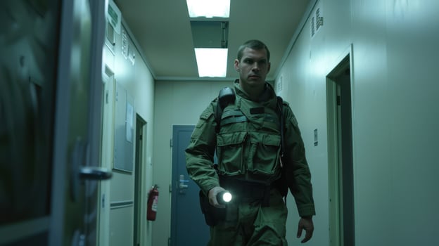 The soldier in dim hallway photo