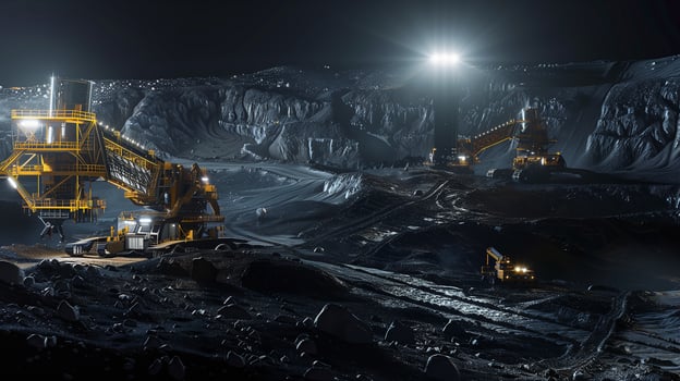 This Advanced machines conduct excavation and regolith extraction on a distant asteroid during night. photo