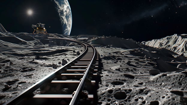 This Asteroid excavation includes regolith extraction with rail systems and refining tech. photo