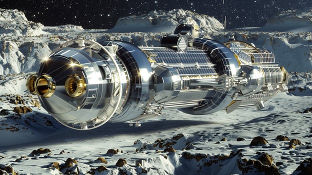 This high-tech refinery extracts regolith from an asteroid's surface. photo