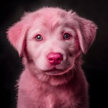 A close up of a puppy with pink eyes photo